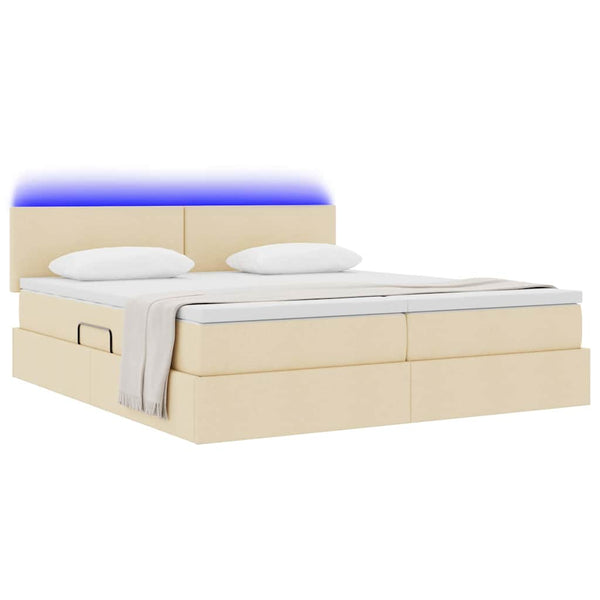Bett mit LED-Lichtleisten Creme 200x200 cm