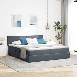 Samt Bett mit LED Dunkelgrau 180x200