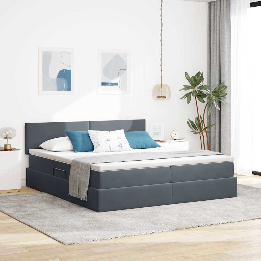 Samt Bett mit LED Dunkelgrau 180x200