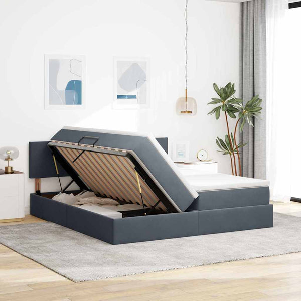 Samt Bett mit LED Dunkelgrau 180x200