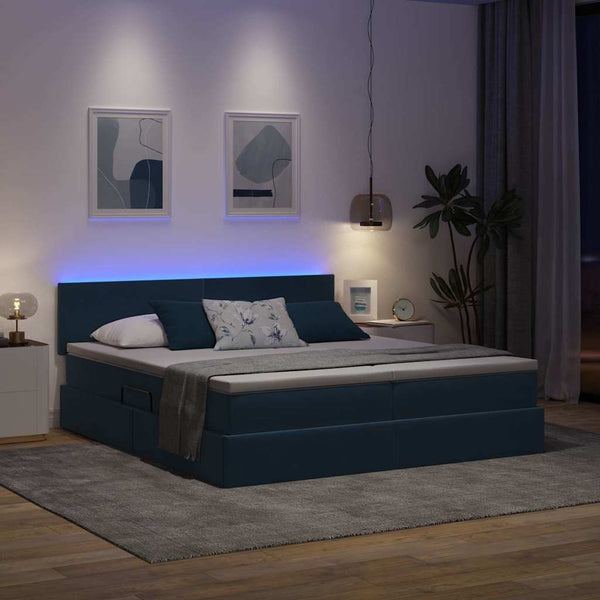 Dunkelblaues Samtbett mit LED 180x200 cm