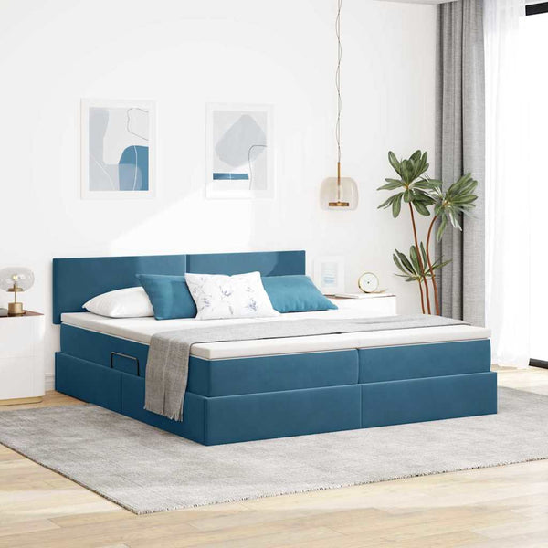 Dunkelblaues Samtbett mit LED 180x200 cm