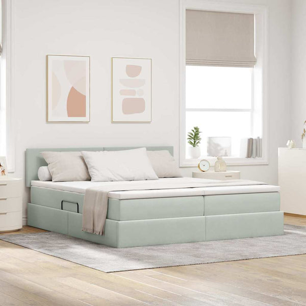 Bett mit LED Hellgrau 200x200 cm Samt
