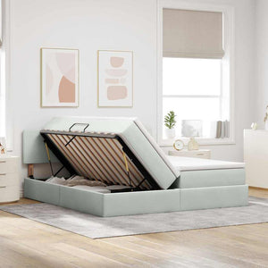 Bett mit LED Hellgrau 200x200 cm Samt