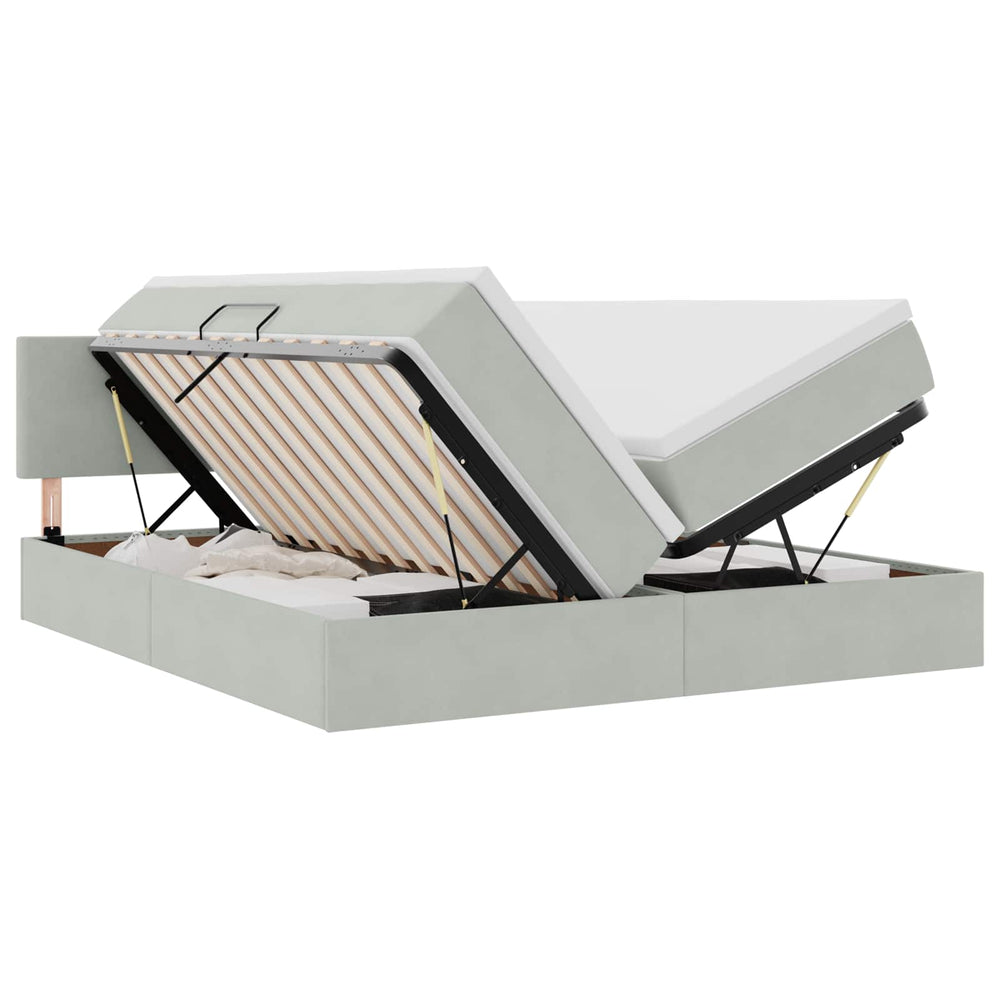Bett mit LED Hellgrau 200x200 cm Samt