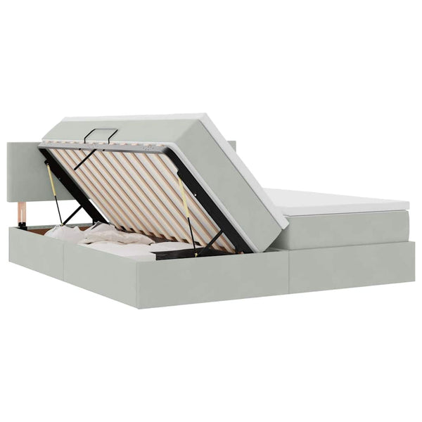 Bett mit LED Hellgrau 200x200 cm Samt