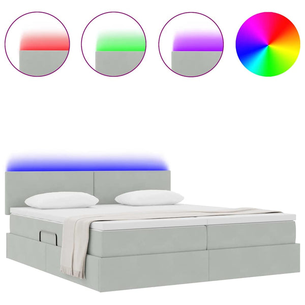 Bett mit LED Hellgrau 200x200 cm Samt