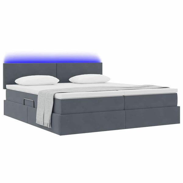 vidaXL Lit avec bande LED gris foncé 200 x 200 cm velours