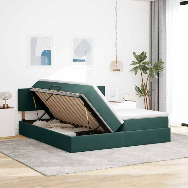 Dunkelgrünes Samtbett mit LED 200x200