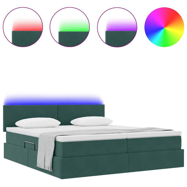 Dunkelgrünes Samtbett mit LED 200x200