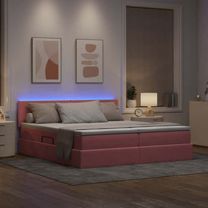 Rosa Samtbett mit LED 200x200 cm