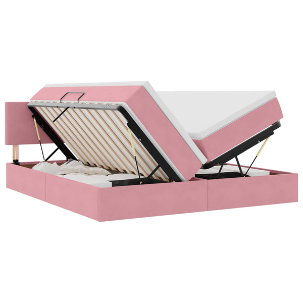 Rosa Samtbett mit LED 200x200 cm