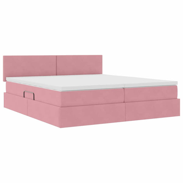 Rosa Samtbett mit LED 200x200 cm