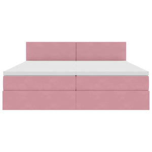 Rosa Samtbett mit LED 200x200 cm