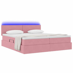 Rosa Samtbett mit LED 200x200 cm