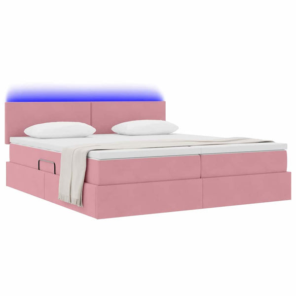 Rosa Samtbett mit LED 200x200 cm