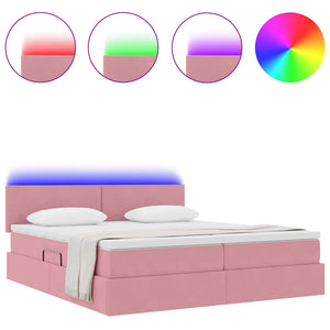 Rosa Samtbett mit LED 200x200 cm