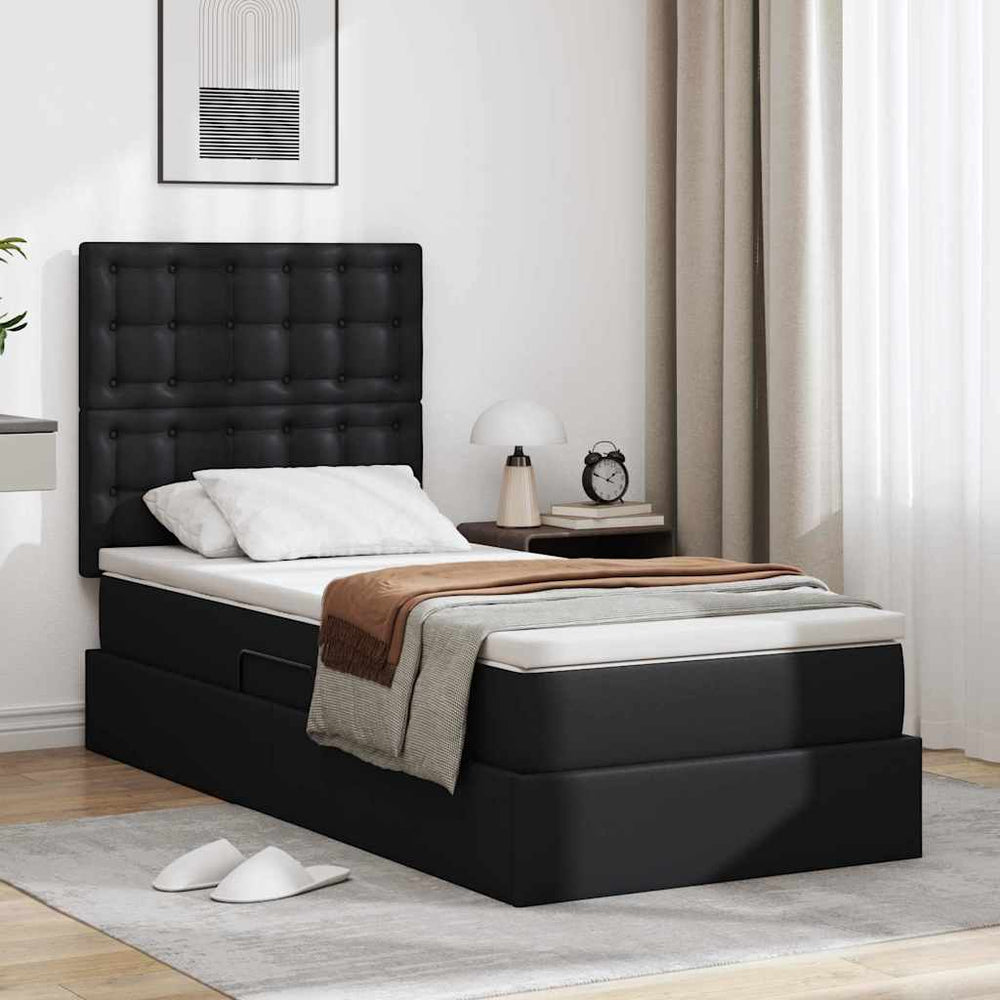 Stauraumbett Schwarz 90x200 cm Kunstleder