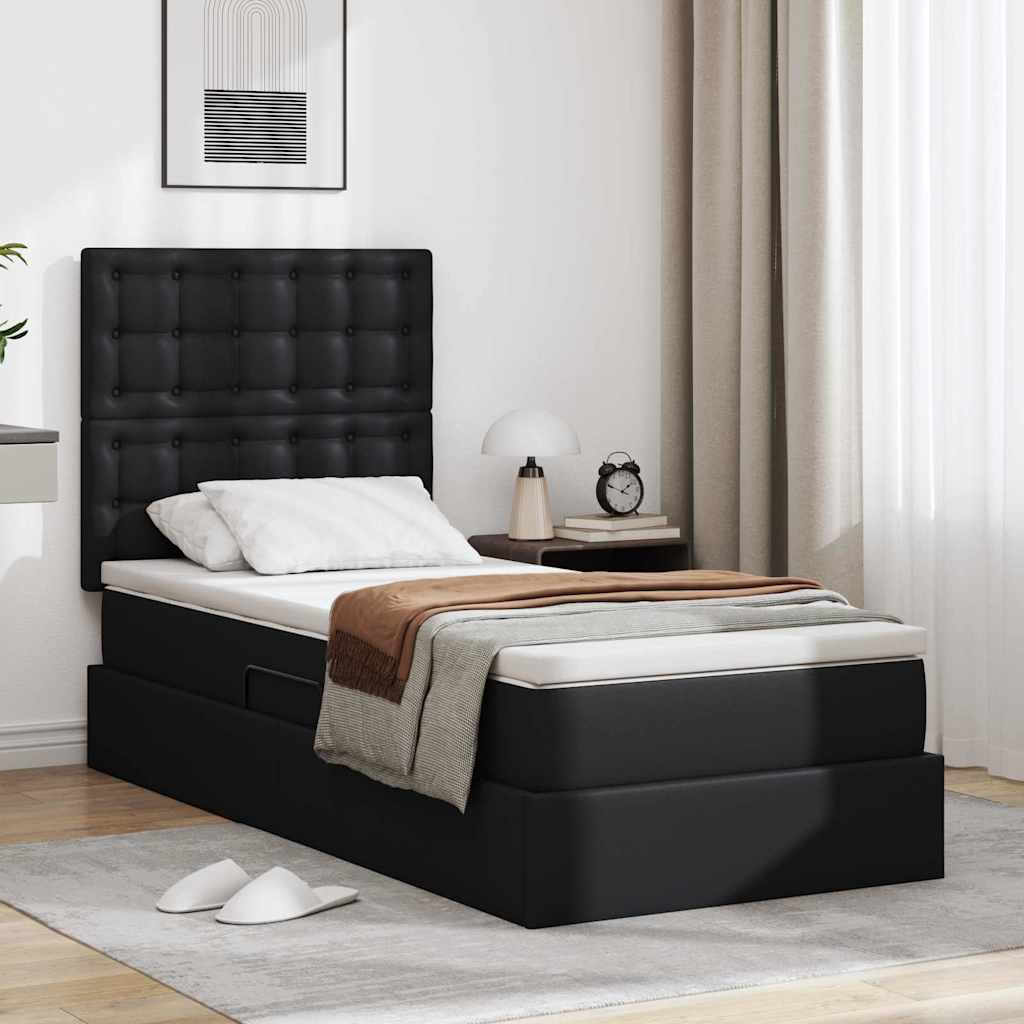 Stauraumbett Schwarz 90x200 cm Kunstleder