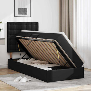 Stauraumbett Schwarz 90x200 cm Kunstleder