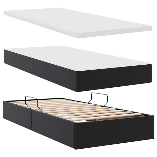 Stauraumbett Schwarz 90x200 cm Kunstleder
