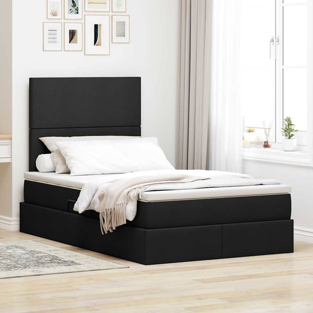 vidaXL Lit de rangement avec matelas Noir 120 x 190 cm Tissu