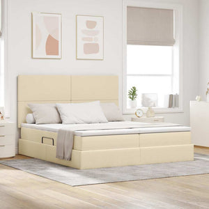 Aufbewahrungsbett Creme 180x200 cm mit Kopfteil
