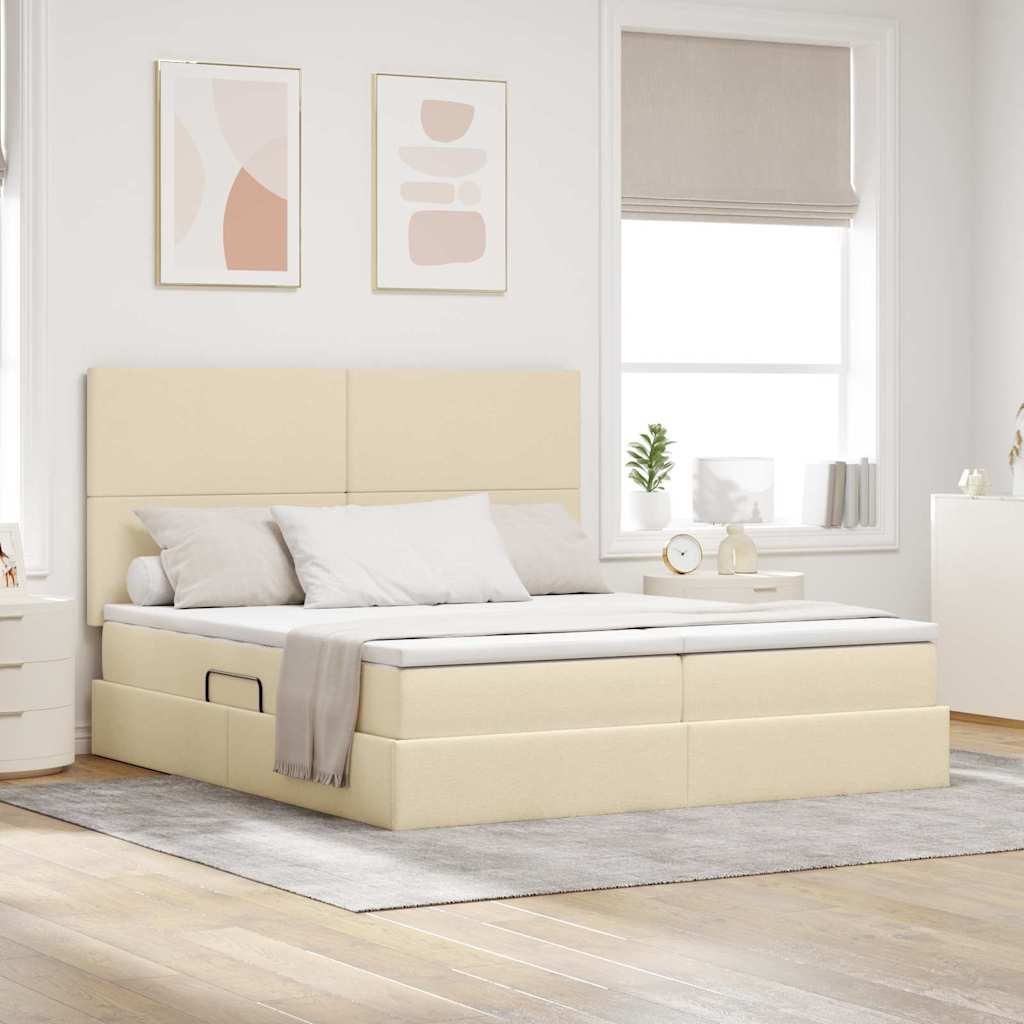 Aufbewahrungsbett Creme 180x200 cm mit Kopfteil