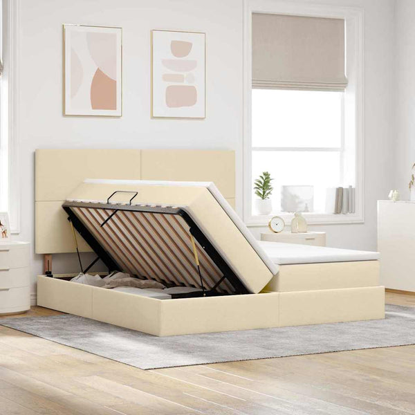 Aufbewahrungsbett Creme 180x200 cm mit Kopfteil