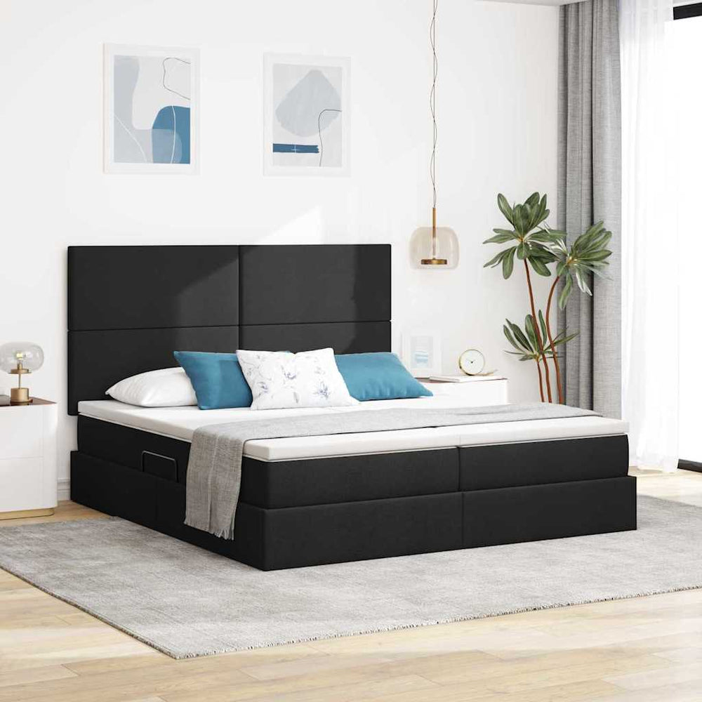 Aufbewahrungsbett mit Kopfteil 200x200 cm Kunstleder Schwarz