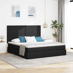 Aufbewahrungsbett mit Kopfteil 200x200 cm Kunstleder Schwarz