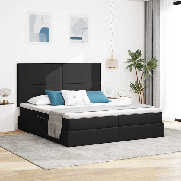Aufbewahrungsbett mit Kopfteil 200x200 cm Kunstleder Schwarz