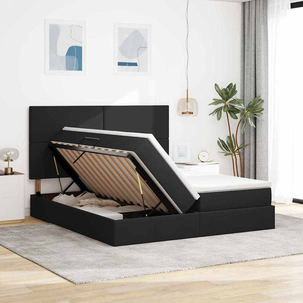 Aufbewahrungsbett mit Kopfteil 200x200 cm Kunstleder Schwarz
