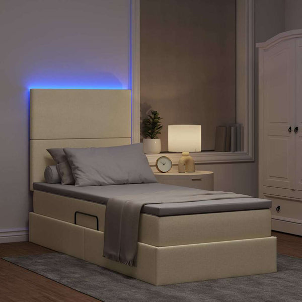 Stauraumbett mit LED Creme 90x190 cm