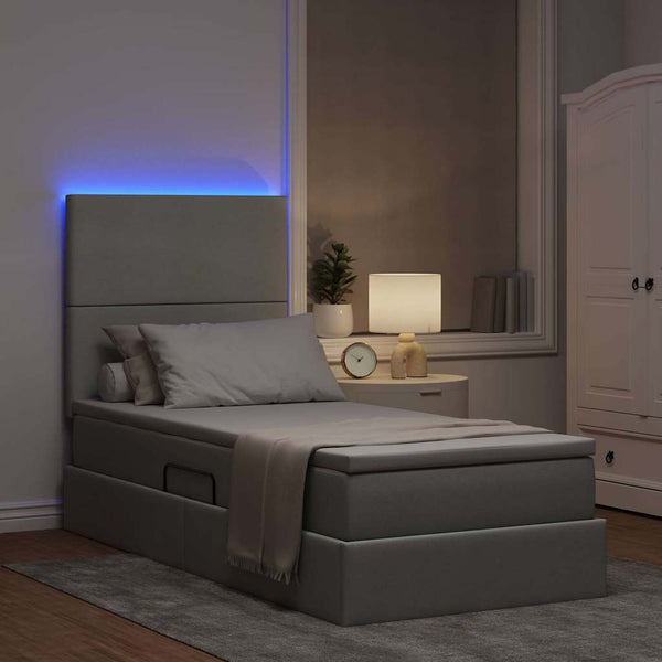 Bett mit Stauraum und LED Hellgrau 90x200