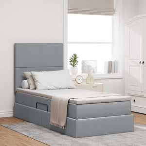 Bett mit Stauraum und LED Hellgrau 90x200