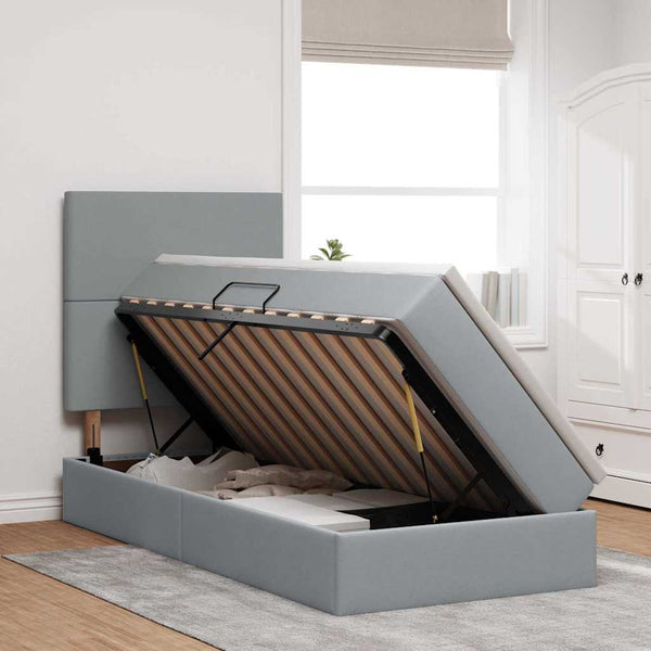 Bett mit Stauraum und LED Hellgrau 90x200