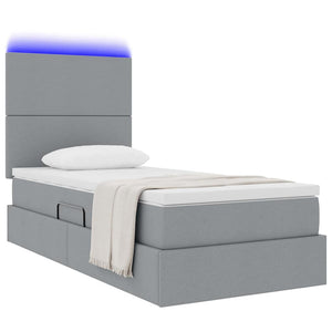 Bett mit Stauraum und LED Hellgrau 90x200