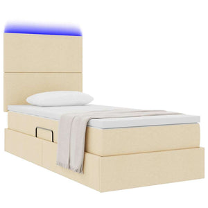 Bett mit Stauraum und LED Creme 90x200 cm