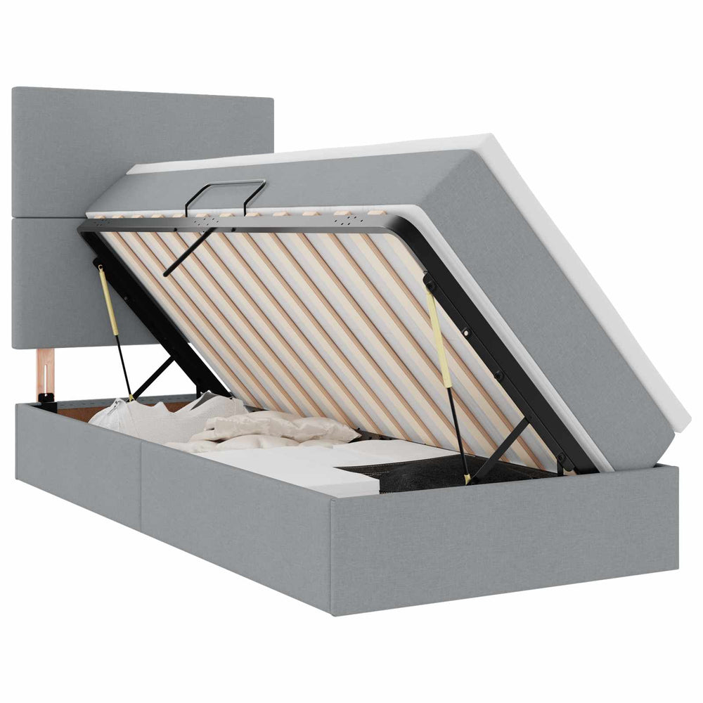 Bett mit Stauraum und LED Hellgrau 100x200