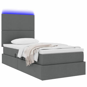 vidaXL Lit avec rangement et LED Gris foncé 100 x 200 cm Polyester