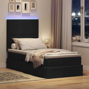 Bett mit Stauraum und LED Schwarz 100x200
