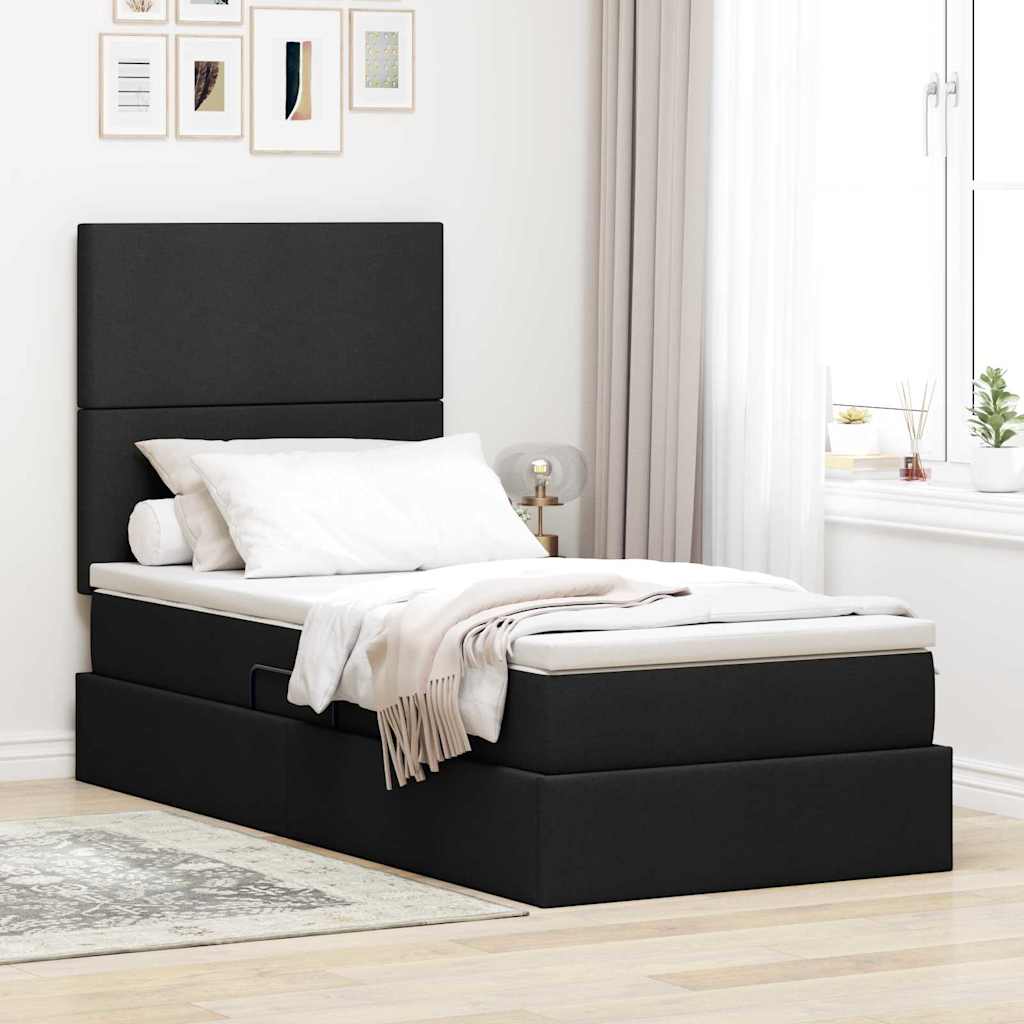 Bett mit Stauraum und LED Schwarz 100x200