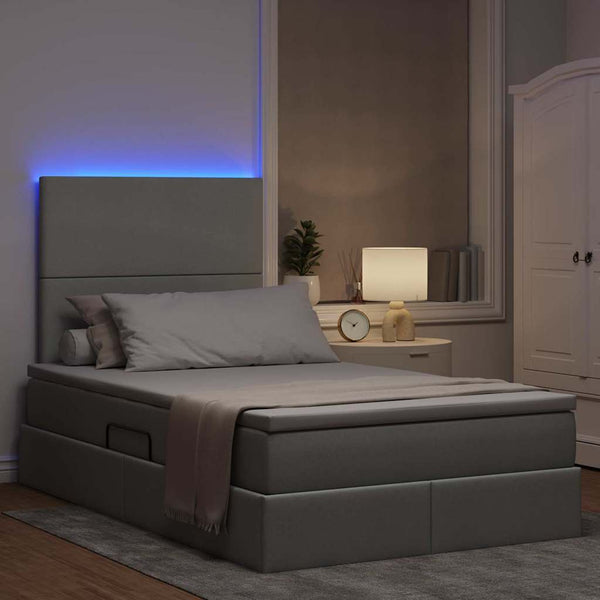 Bett mit Stauraum und LED Hellgrau 120x190 cm