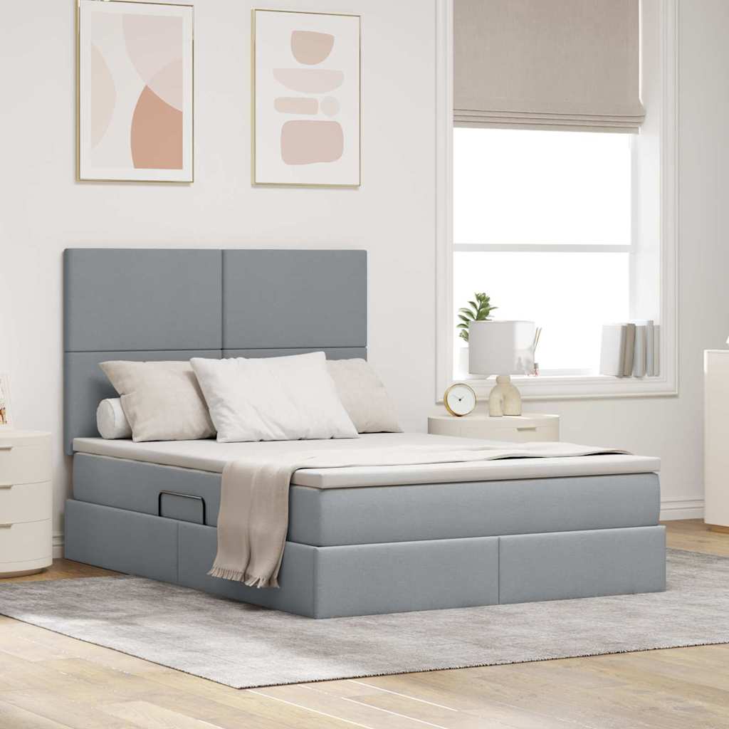 Bett mit Stauraum und LED Hellgrau 140x190