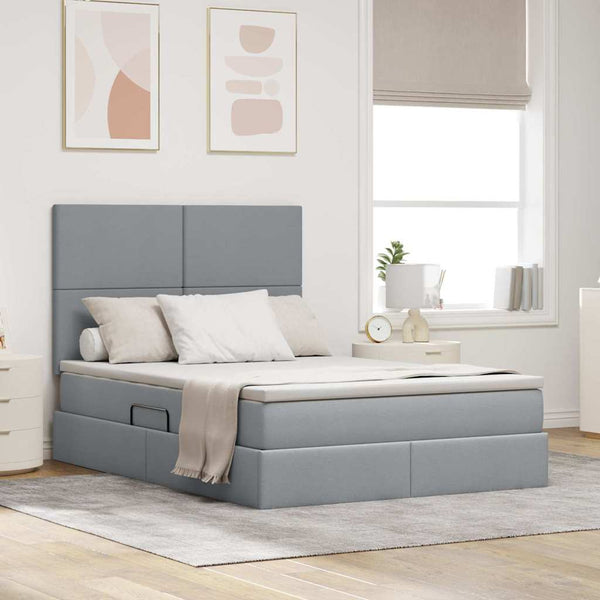 Bett mit Stauraum und LED Hellgrau 140x190