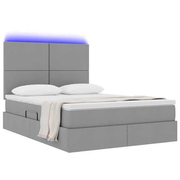 Bett mit Stauraum und LED Hellgrau 140x190