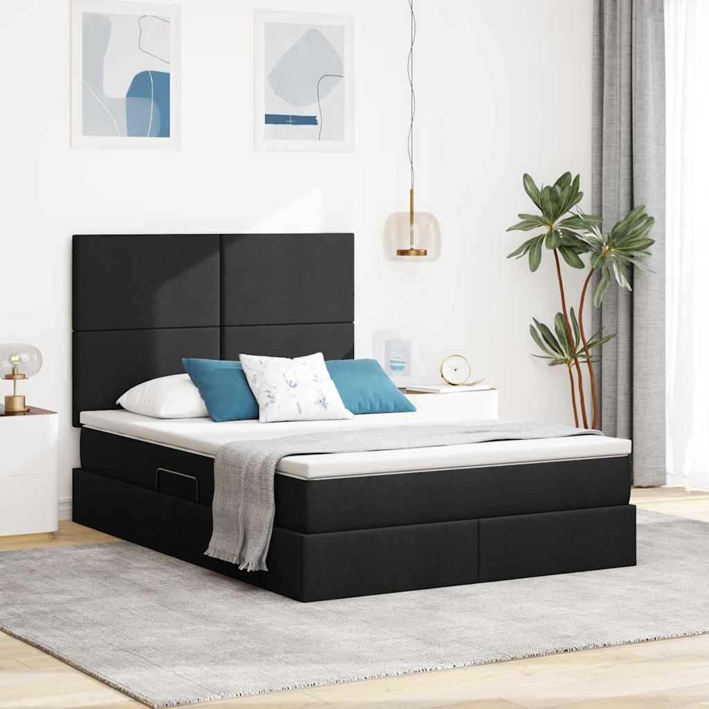 Bett mit Stauraum und LED Schwarz 140x190