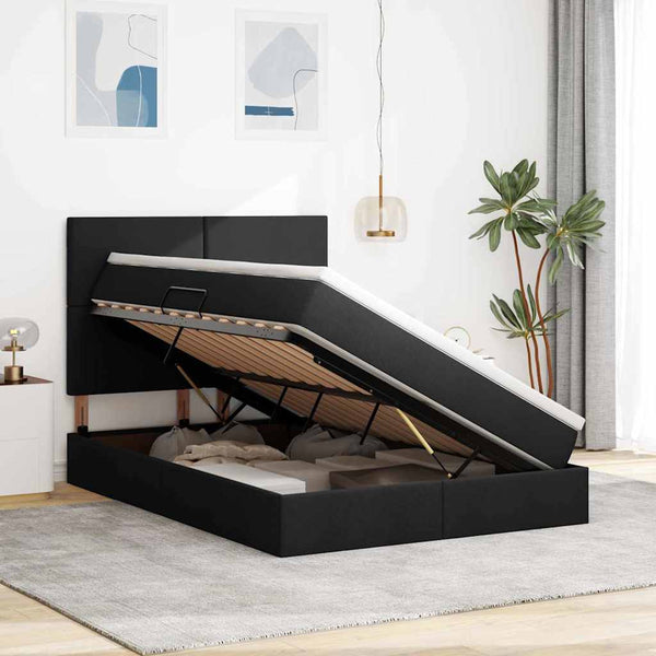 Bett mit Stauraum und LED Schwarz 140x190