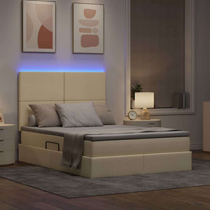 Bett 140x190 cm mit Stauraum und LED Creme